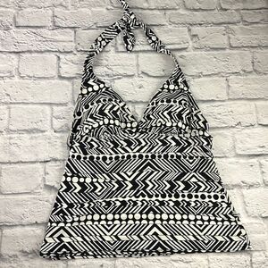 Captiva Black and White Patterned Tankini Top Size Large